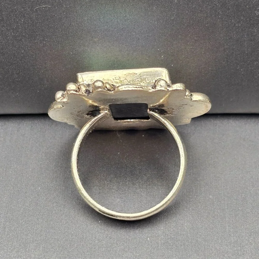 925 Sterling Silver Plt Abalone Shell Ring Size 8 Bezel Setting Statement - Picture 3 of 11